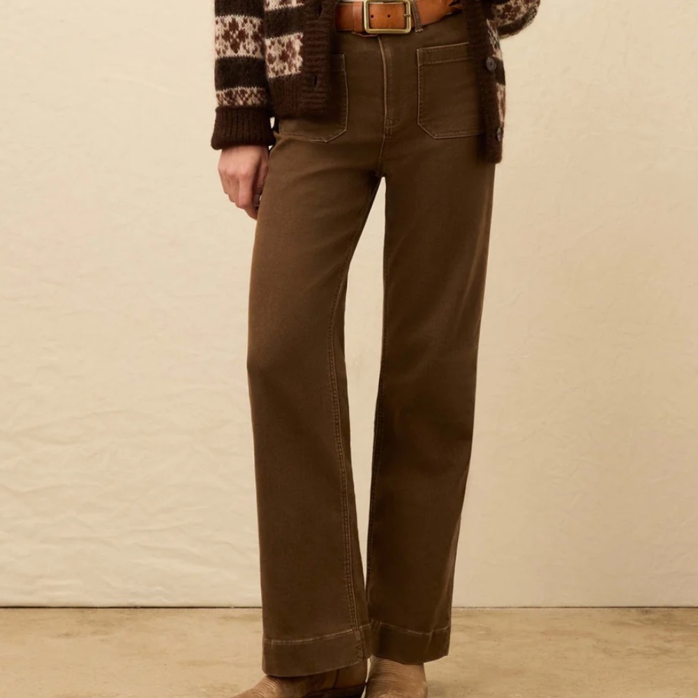 Faherty Chocolate Brown High waist Stretch Jean Wide-Leg Pants